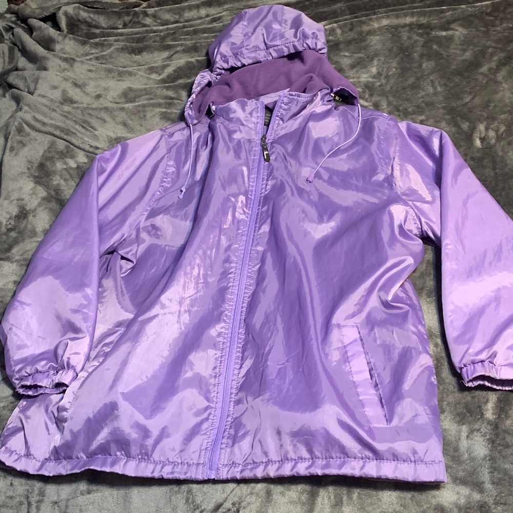 I 5 APPAREL- Woman’s Purple Hooded Windbreaker Jacket with removable hood (XL)